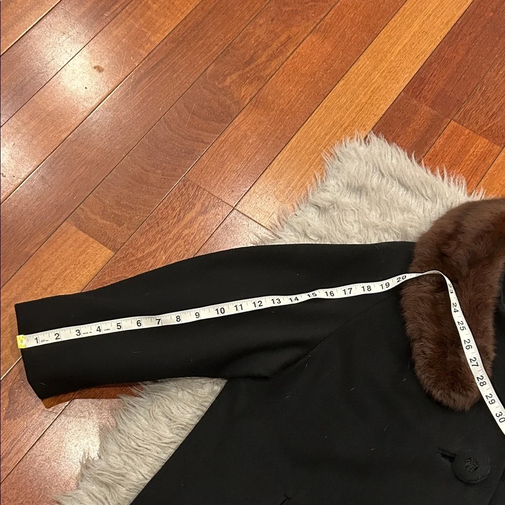 Carol Brent Vintage‎ black long wool coat with real fur collar